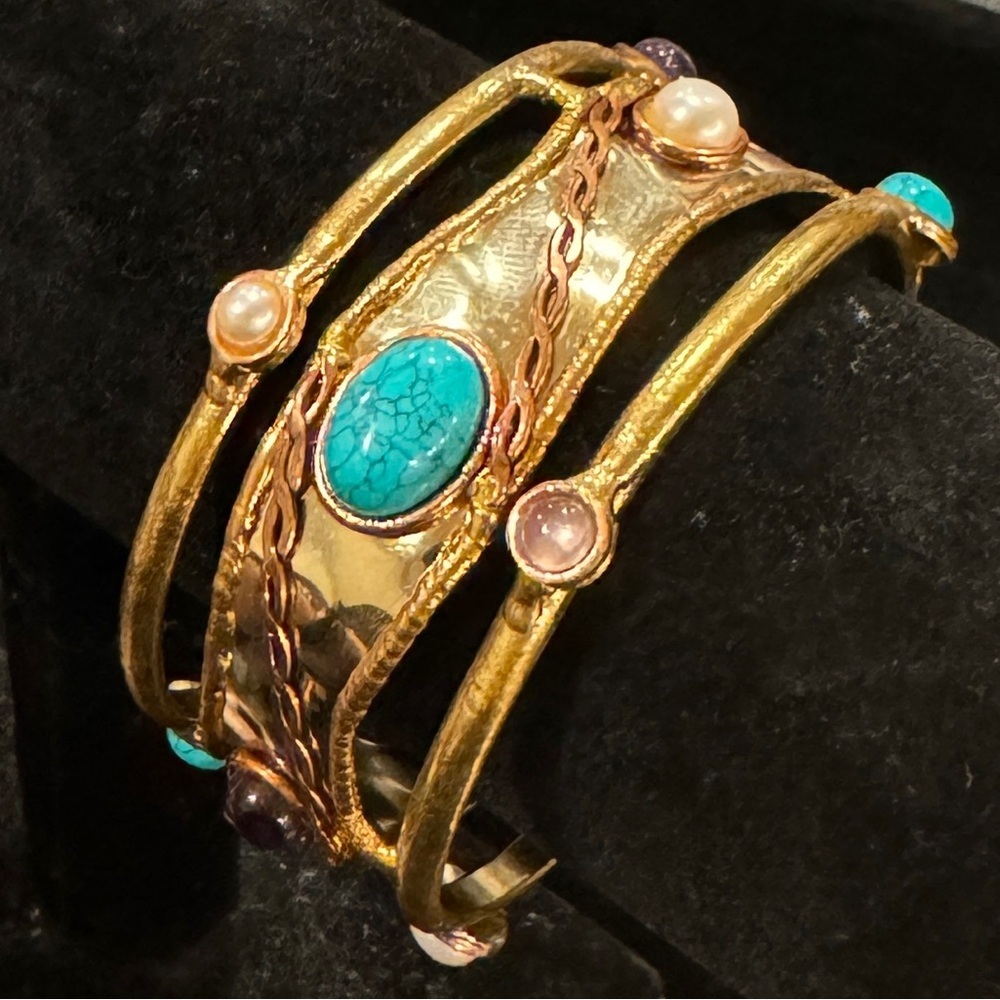 Stone Pearl Bangle Bracelet